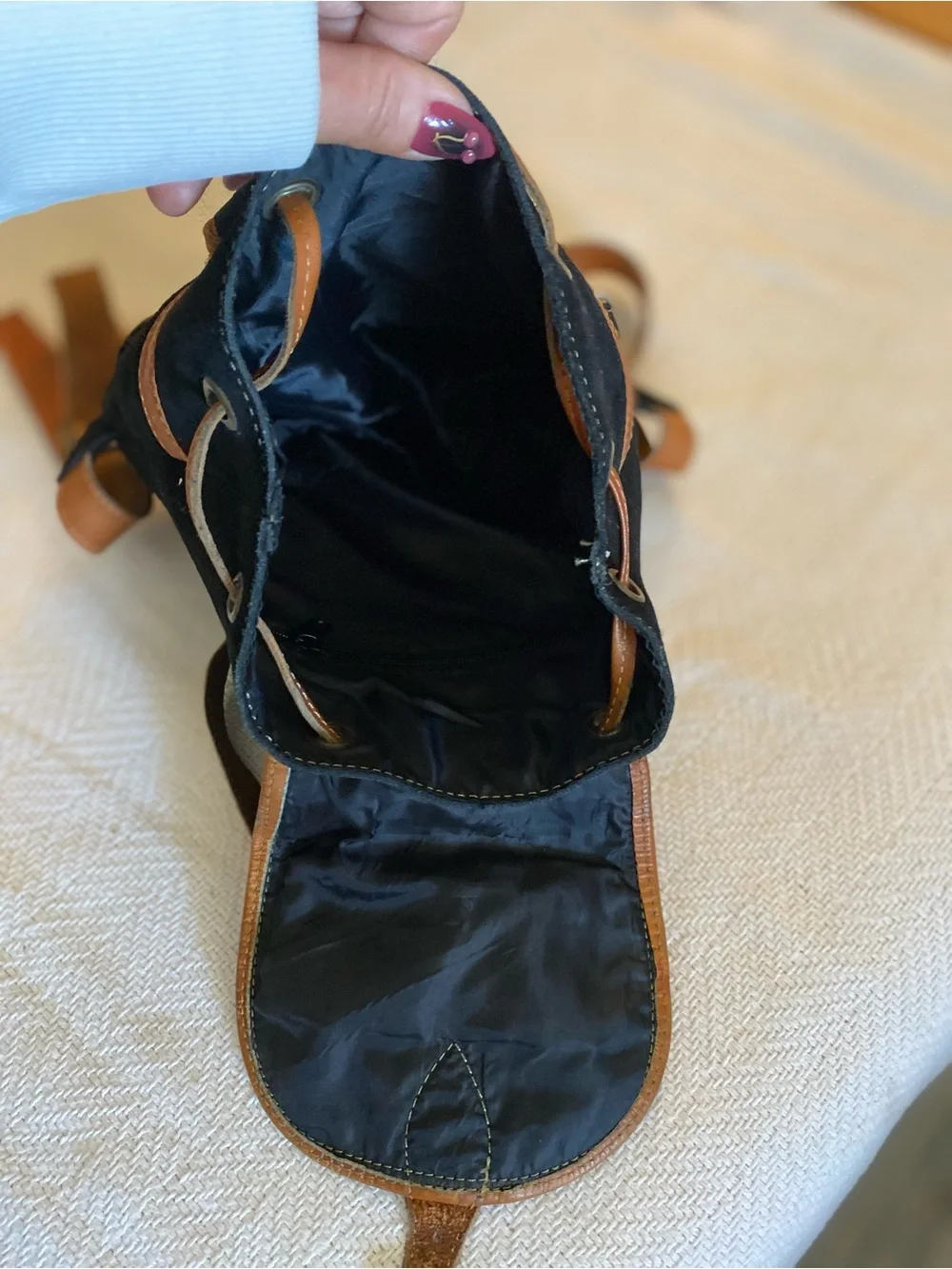 Midsize Black & Brown Embroidered Suede Backpack
